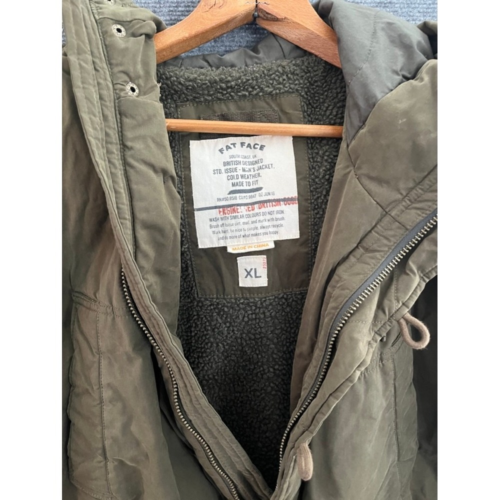 Fat Face Mens XL Green Parka Cold Weather Insulated Hooded Jacket - Picture 10 of 13